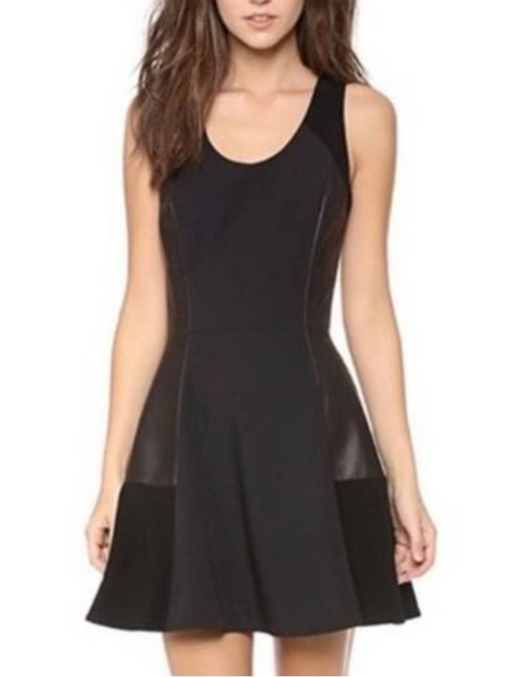 rag & bone Montrose Leather Paneled Stretch Crepe Fit-and-Flare Mini Dress